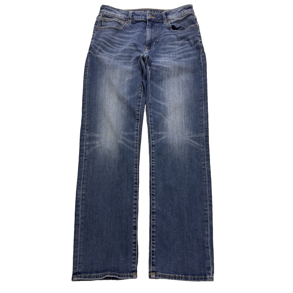 American Eagle Jeans Men 32x32 Blue Straight Flex Whisker Distress Stretch Denim - Picture 1 of 9